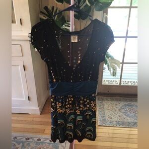 EUC Vintage Y2K Fleurish Black and Blue Floral Mini Dress